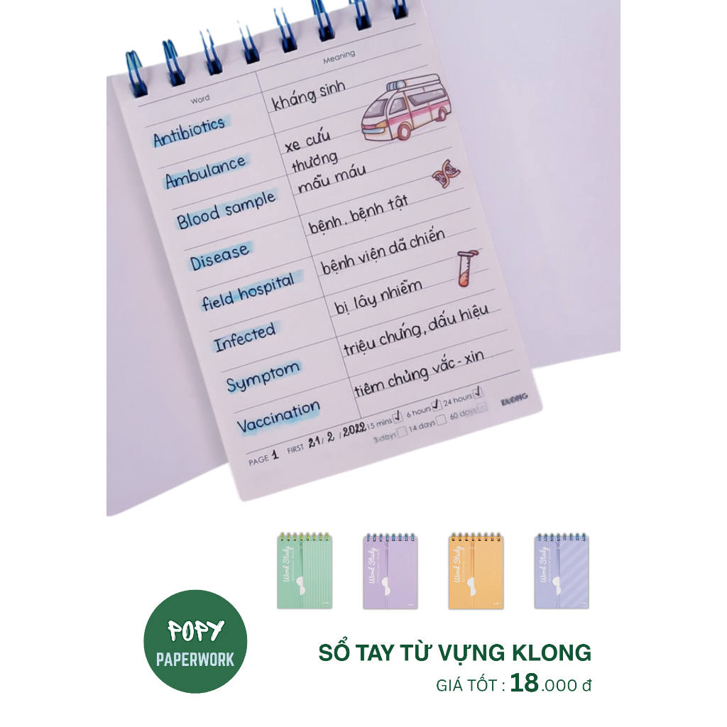Sổ học từ vựng KLONG Word Study A6 120 trang