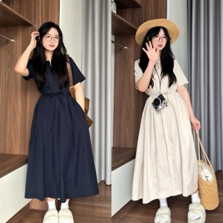 Váy suông cổ tròn kèm dây buộc eo, váy nữ buộc dây siêu xinh Bazic One V12