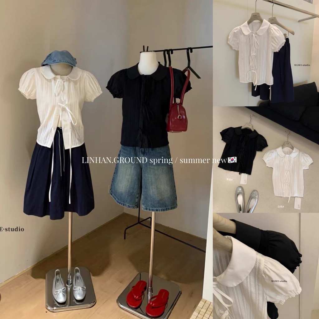 /𝙇𝙞𝙣𝙝𝙖𝙣𝙤𝙛𝙛𝙞𝙘𝙞𝙖𝙡/ ÁO SƠ MI CỔ SEN DÂY NƠ WG WE 6134🇰🇷