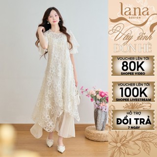 Đầm VŨ HÀ thiết kế LA.NA DESIGN vải ren hoa phối tơ xoè nhẹ, nữ tính phù hợp du lịch dạo phố - V225
