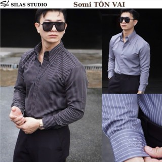 (New Arrival) Áo sơmi nam Silas Sọc OTIS BUTTON Down cotton chéo , thêu tay Sl giấu cúc