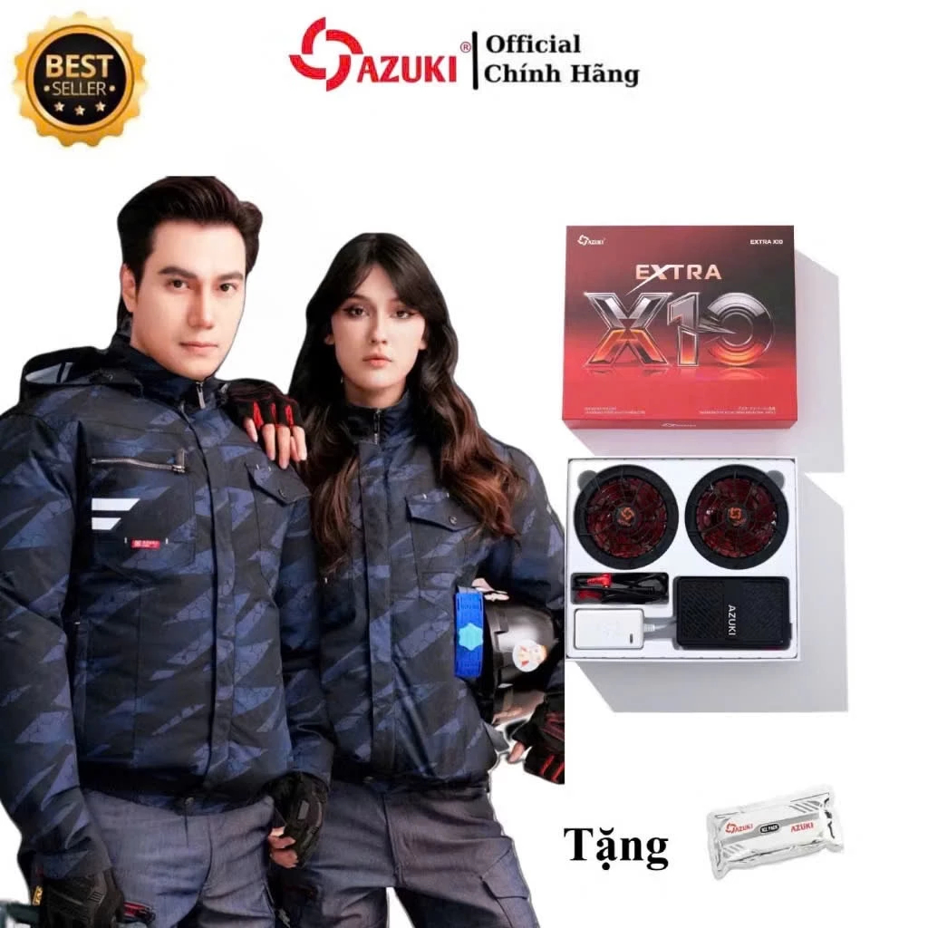 Áo Điều Hòa AZUKI EXTRA X10 New 2025 | Pin 24000mAh | Quạt 26V Chạy 12-20h, Sạc Nhanh 5H, Chống Nước