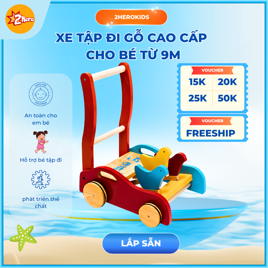 💥FREESHIP💥Xe tập đi cho bé mẫu CAO CẤP Ô TÔ GỖ AN TOÀN Hiệu Em Bé Vàng