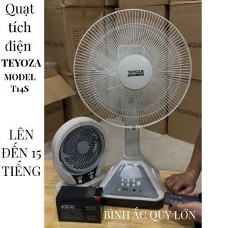 Quạt Tích Điện 5 Cánh 14 inch(36cm) LÊN ĐẾN 15H CHẠY ÊM - TEYOZA Model S014 - BH 6 tháng Checked By Vinacontrol