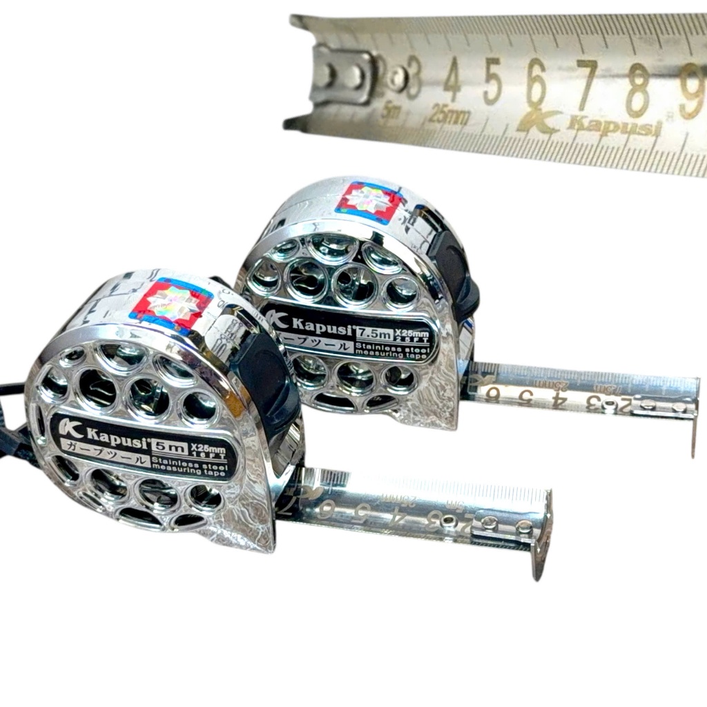 Thước cuộn Inox 3m, 5m, 7.5m Kapusi, Vỏ nhựa ABS chống va đập, Thước mét, thước kéo, thước rút