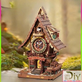   Bản tiếng Anh  Đồng hồ gỗ cơ động học DIY 3D RORK Cuckoo Clock Hộp nhạc gỗ Music Box Wooden Puzzle LC901C tự lắp ráp 