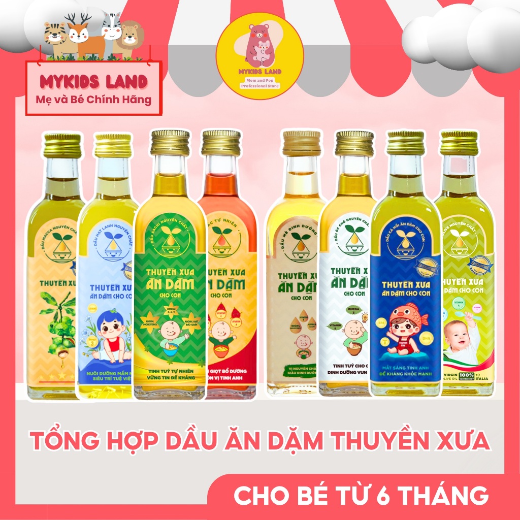 Tổng Hợp Dầu Ăn Dặm THUYỀN XƯA Việt Nam Chai 65ml - Bộ 8 Dầu Dưỡng Chất Cho Bé Từ 6 Tháng Tuổi