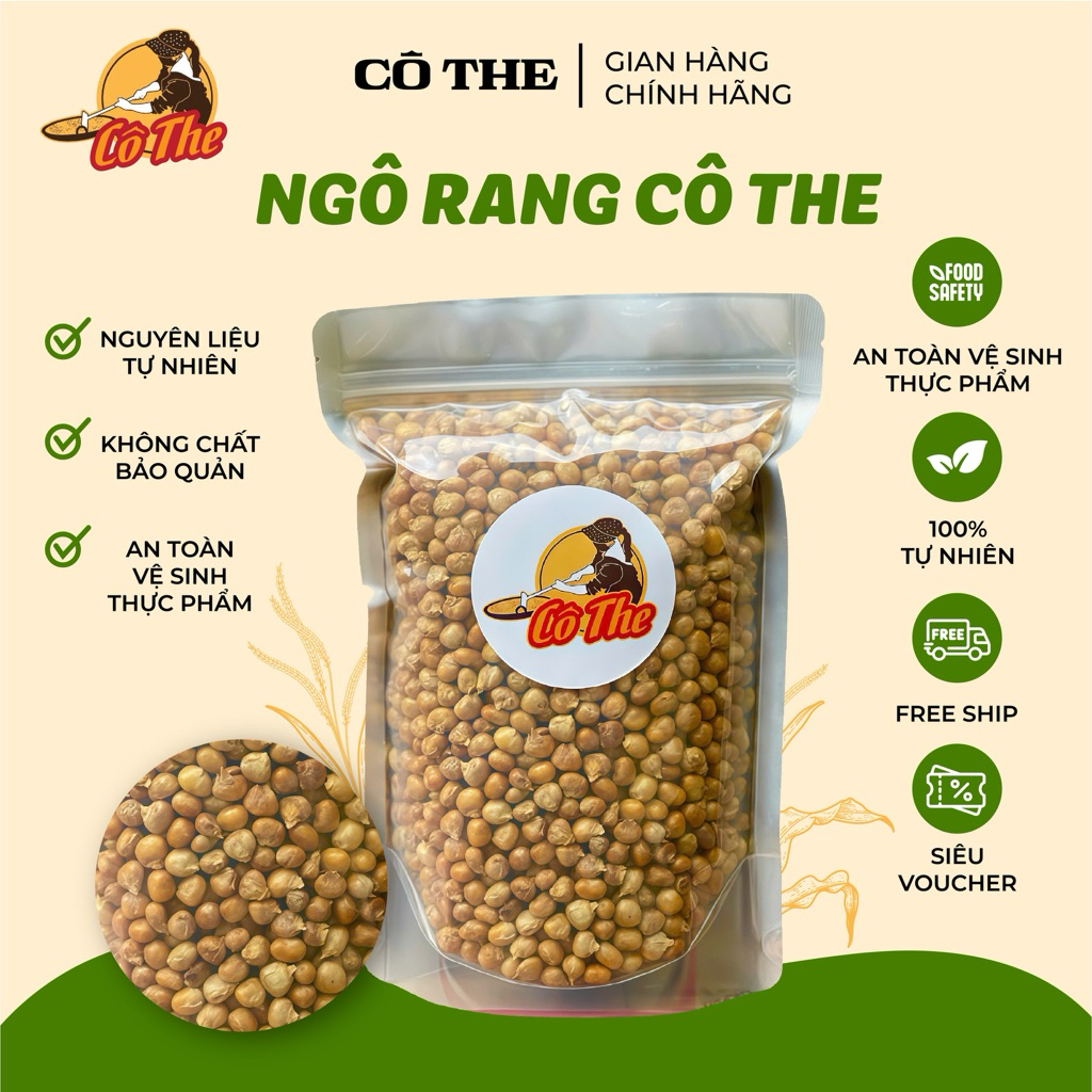 Cô The - Gói 500gr Ngô Rang Cát Đặc Sản Thái Bình Giàu Chất Xơ Ít Calo Không Chất Bảo Quản Tự Nhiên 