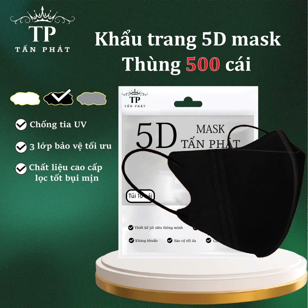 [Thùng 500 Cái] Khẩu Trang 5D , Tấn Phát 3 Lớp  Kháng Khuẩn,Chống Nắng,Chống Tia UV,Không Gây Đau Tai,Hàng Công ty