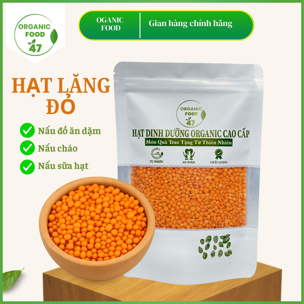Đậu lăng đỏ hữu cơ nhập khẩu 500gr, nấu sữa, nấu cháo, nấu đồ ăn dặm cao cấp chất lượng