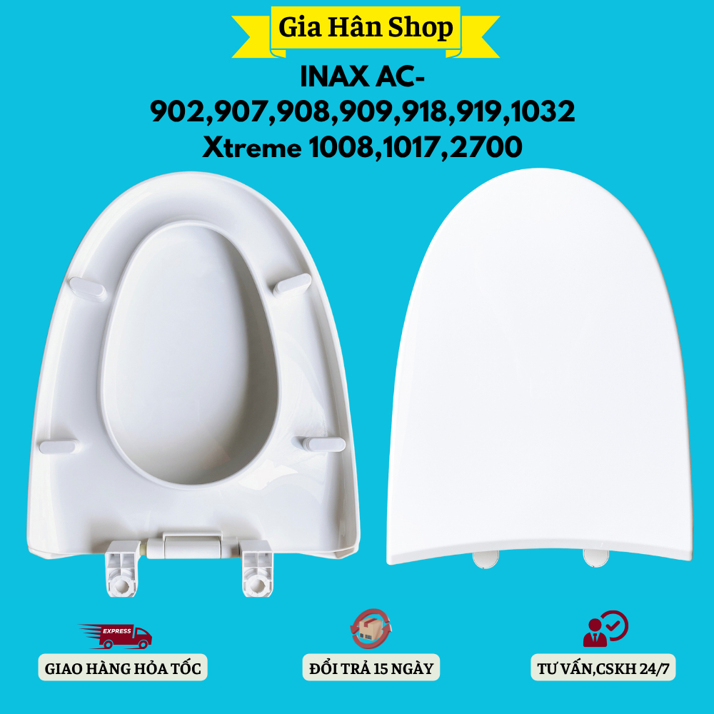 Nắp Bồn Cầu INax C900VRN,907,908,909,918,919,927,939,1008,1017 Xtreme...-Nắp Rơi Êm Nhựa Phủ Bóng Ch