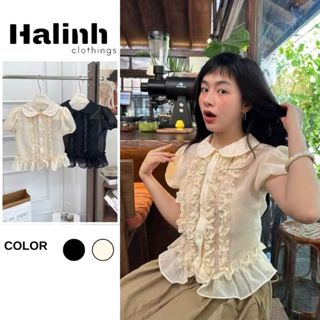 Áo sơ mi tơ mỏng chất voan tơ xuyên thấu phong cách nữ tính size S/M by Halinh MM