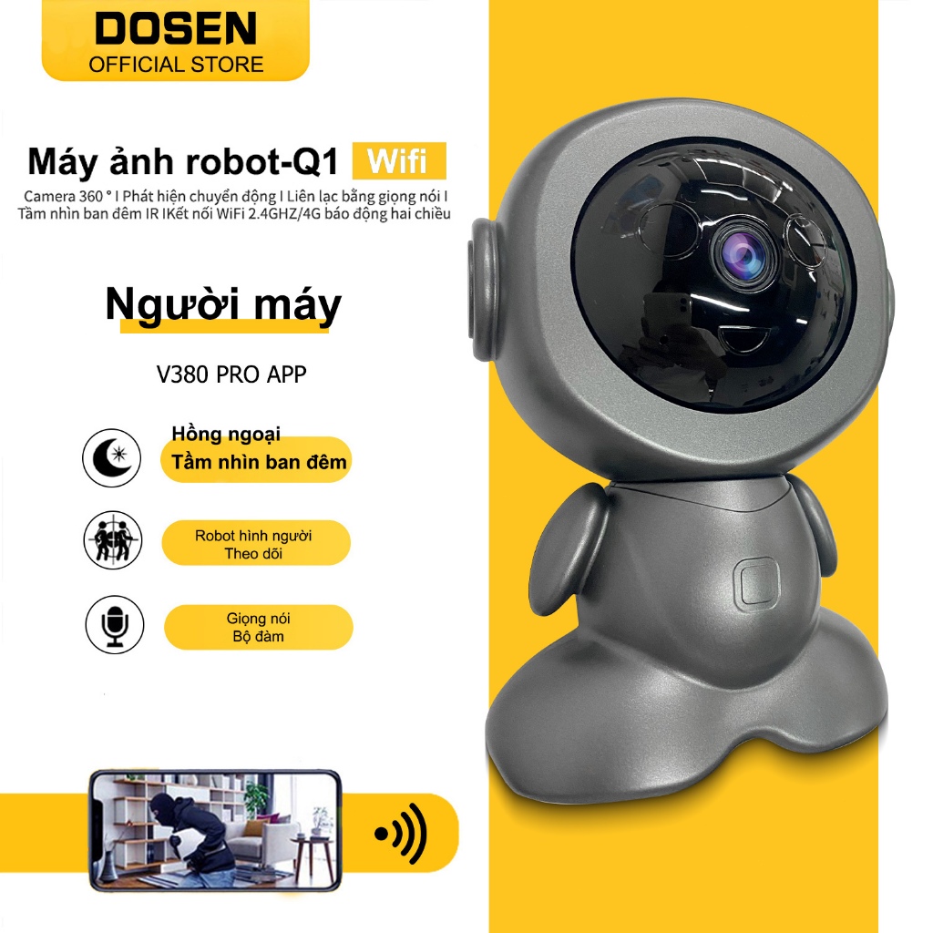 Dosen Pro CCTV Kết nối WiFi Camera an ninh nhà thông minh IP Người máy Camera Baby/Pet/Nanny HD 1080