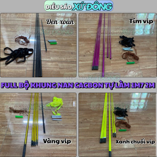  Combo full bộ nan Cacbon Carbon tự làm diều 1M5 1M7 2M đen xoắn tím vip đủ màu 