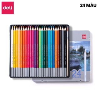  Bút Chì Màu Nước Deli Cao Cấp – Hộp Thiếc 24 36 48 72 Màu – Tặng Cọ – Tô vẽ chuyên nghiệp khó gãy 