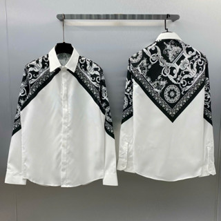 Áo sơ mi trắng nam dài tay PB lụa nến phối in hoạ tiết hoa văn Đôn Chề thiên thần tình yêu hai mặt SM210P