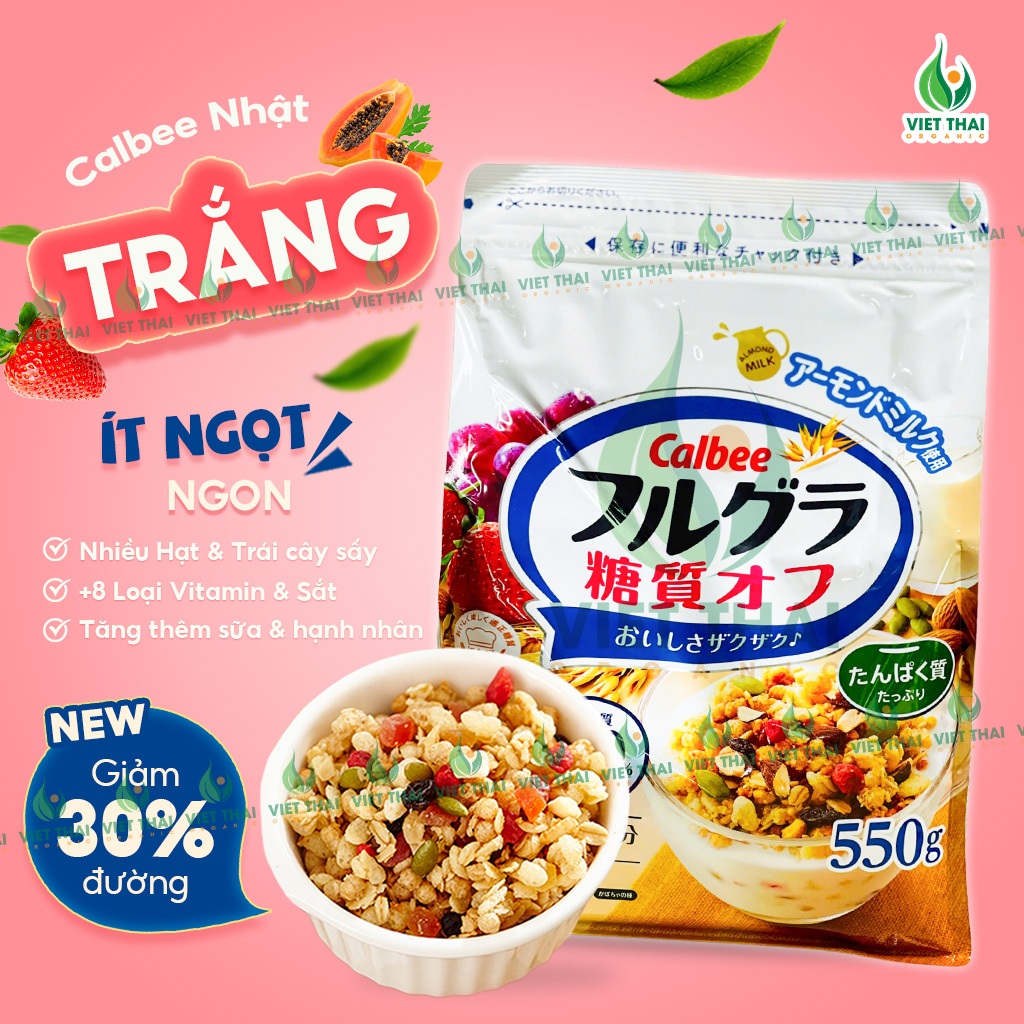 【DATE MỚI T6/26】Ngũ cốc Calbee Trắng Ít Đường Ăn Eatclean Nhật mix sữa chua hoa quả