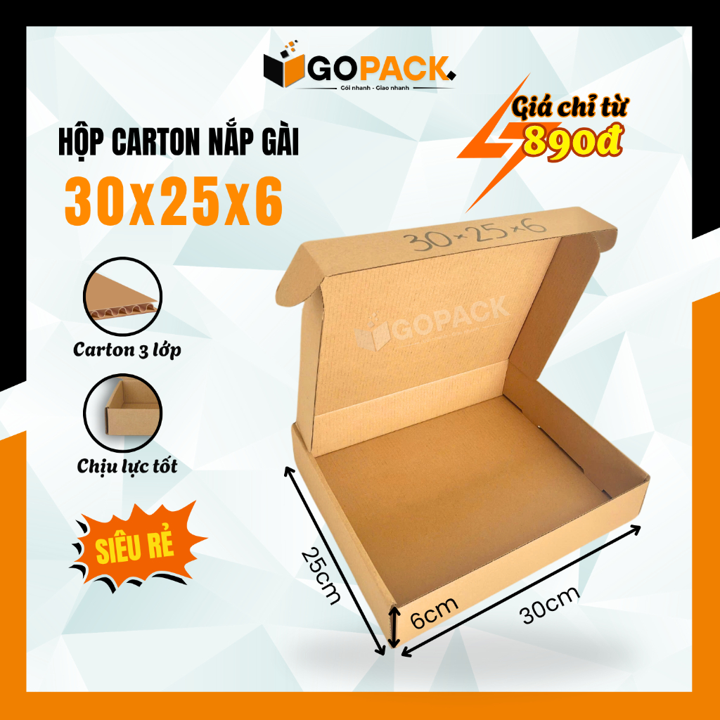 [Combo 10] Hộp Nắp Gài 30x25x6 hộp giấy carton nắp gài đóng hàng tiện lợi giá rẻ tại xưởng - GOPACK