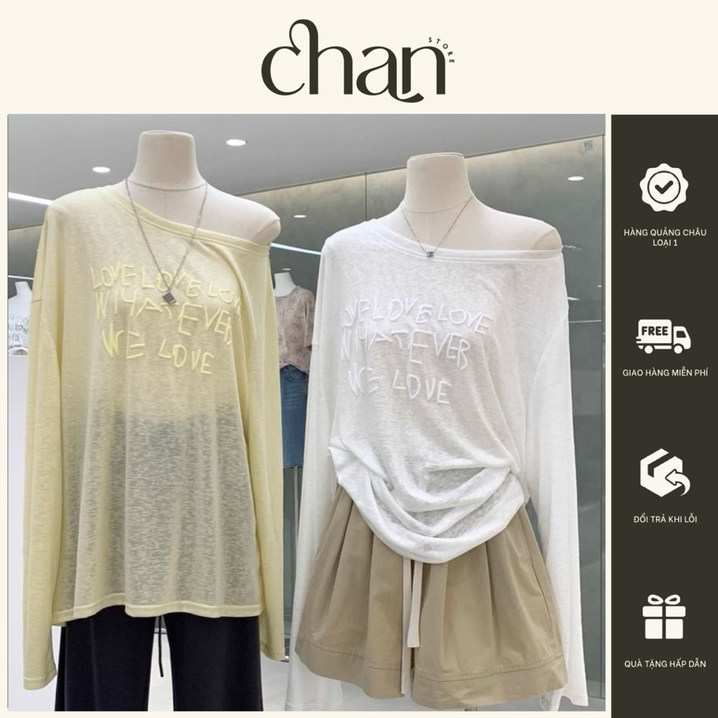 Áo thun giấy dài tay form rộng in chữ nỗi phong cách hàn quốc M710