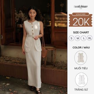 Set linen nữ áo gile mix chân váy Workleisure, vải 100% từ tự nhiên, phong cách minimal - Haein Set