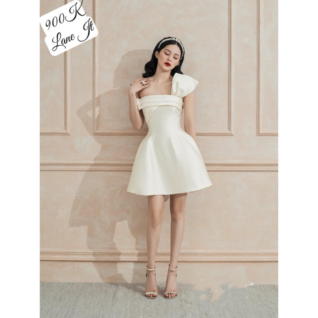 Váy SML Lane jt trắng Alaia Midi Dress nơ vai Chính hãng 100% 1899K