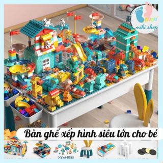  Bàn xếp hình bàn ghế lắp ghép đa năng size lớn cao cấp kèm bộ xếp hình nhiều chi tiết cho bé đồ choi trí tuệ lắp ráp 