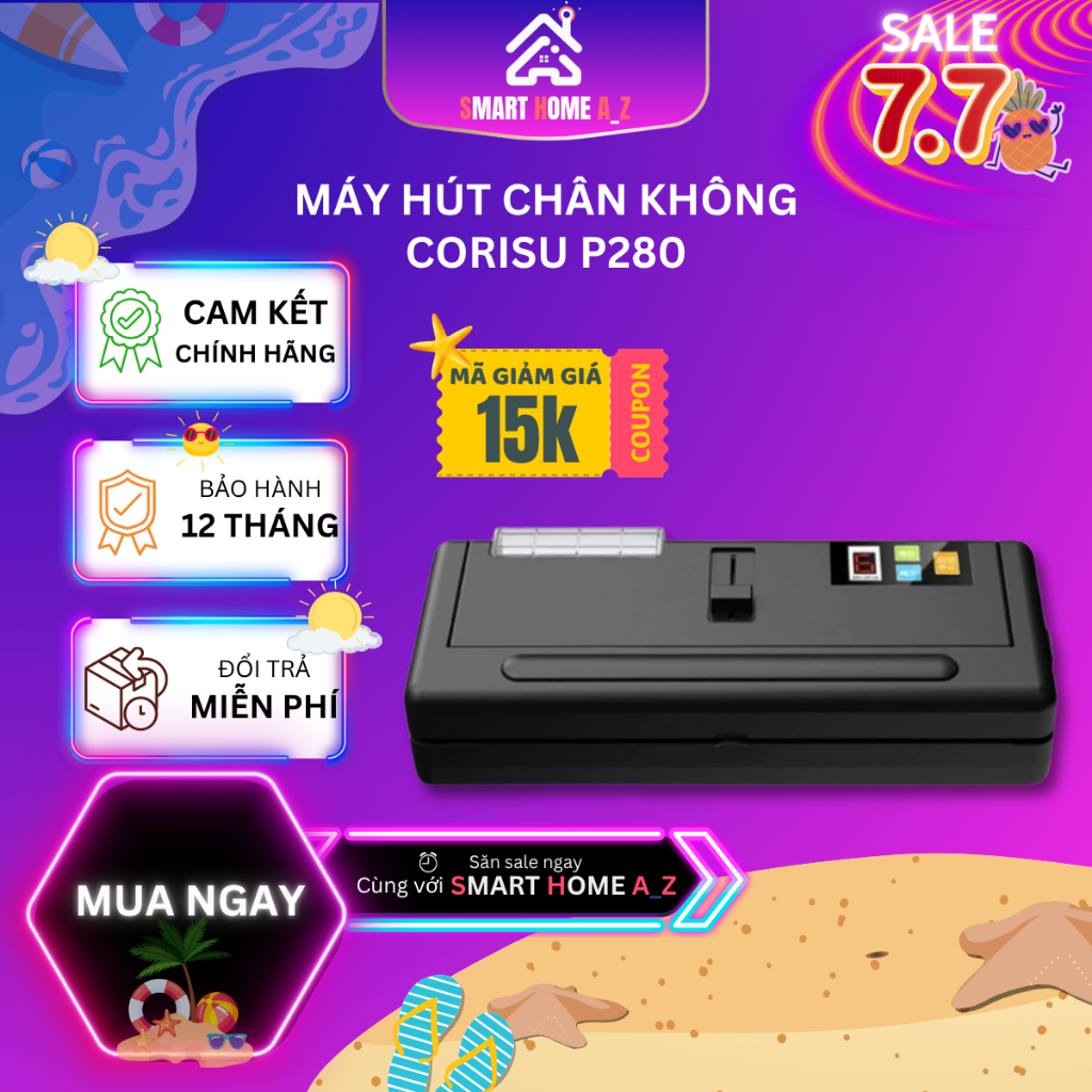 Máy Hút Chân Không Không Kén Túi P280 Corisu, Máy Hút Chân Không Kiêm Hàn Miệng Túi BH 12 Tháng