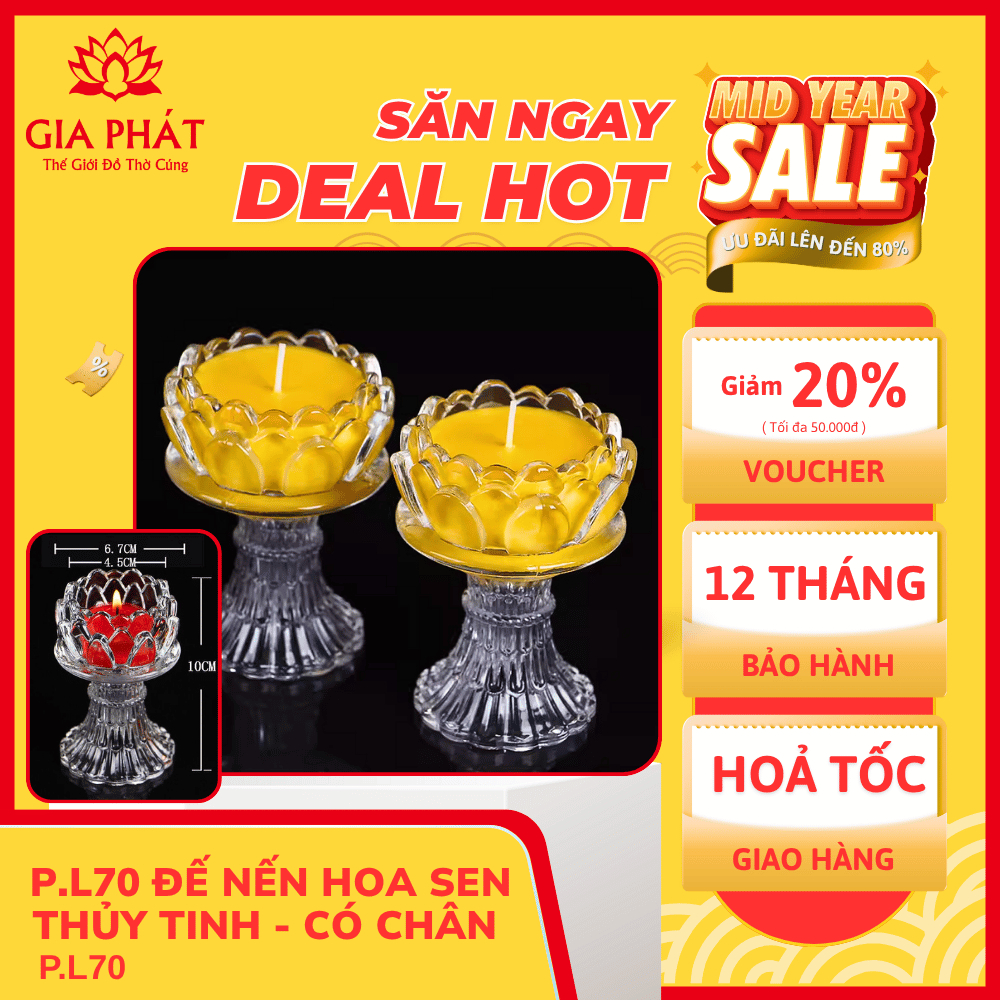 Đế nến hoa sen thủy tinh - có chân
