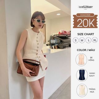 Áo Gilet Nữ Cổ Tròn Có Đai Đều Chỉnh, set gilet Be Hồng, Trắng Ngà Phong Cách Tối Giản Hàn Quốc Workleisure