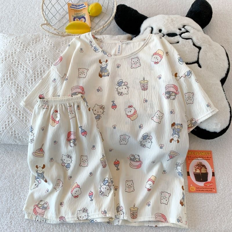 [Sẵn] Bộ ngủ pyjama nữ cổ tròn mặc nhà mỏng mát hoạ tiết đáng yêu nhiều màu