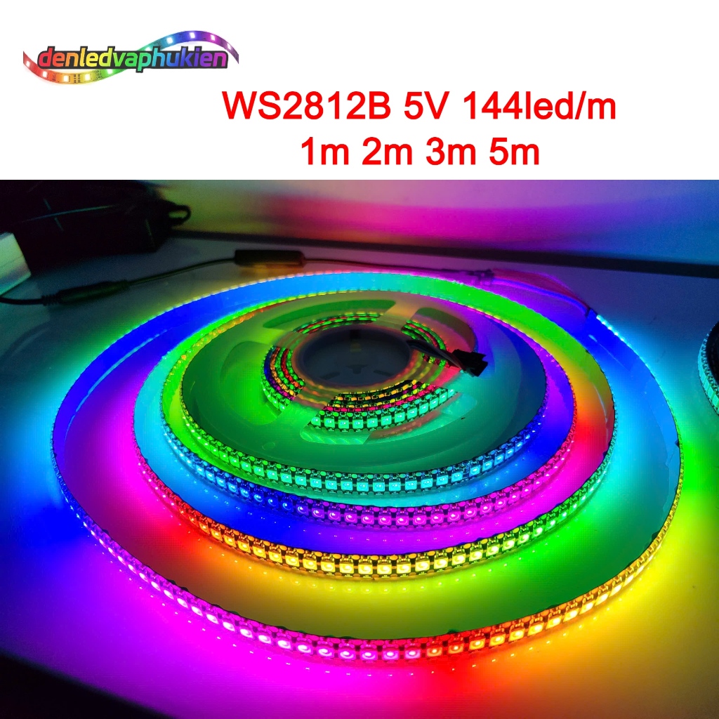 Đèn led WS2812B 144 led/m ARGB 5V, led dây dán 16 triệu màu nháy theo nhạc trang trí phòng, góc gami