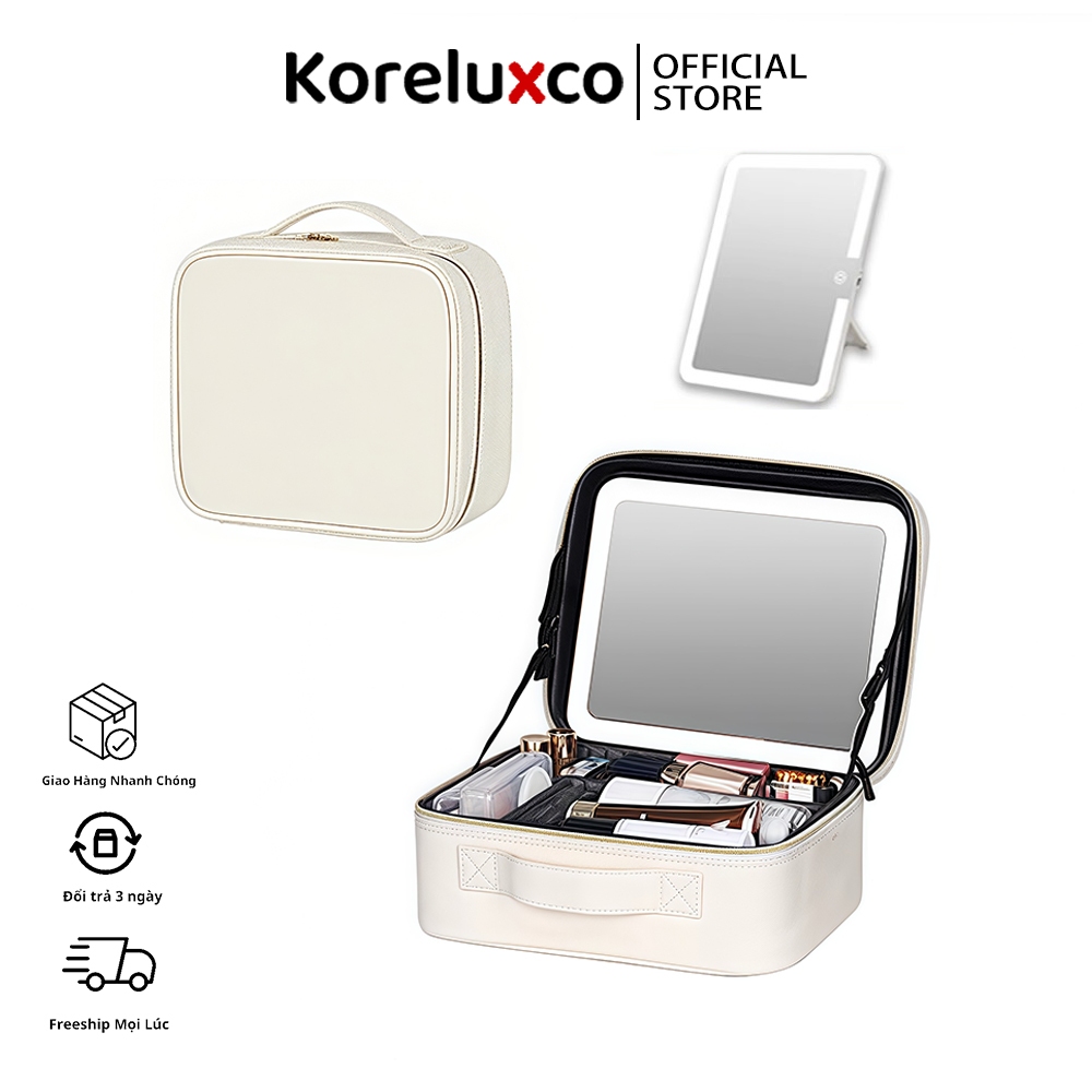 Cốp - Túi Da Đựng Đồ Trang Điểm Cá Nhân Kèm Gương Đèn LED - Cốp Đựng Mỹ Phẩm Cầm Tay Có Gương