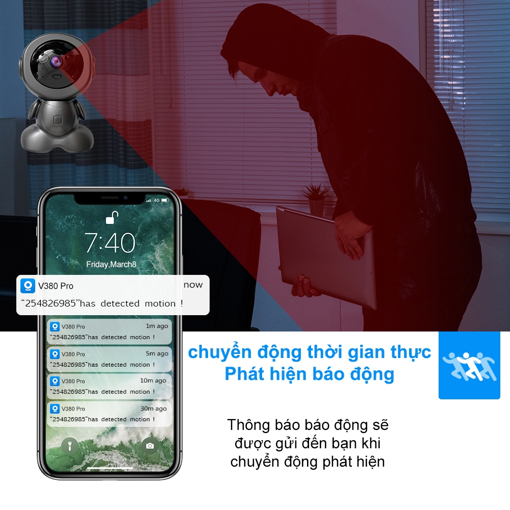 Dosen Người máy CCTV Kết nối WiFi Camera an ninh nhà thông minh IP Camera Baby/Pet/Nanny HD 1080P Ứng dụng V380 Pro | BigBuy360 - bigbuy360.vn