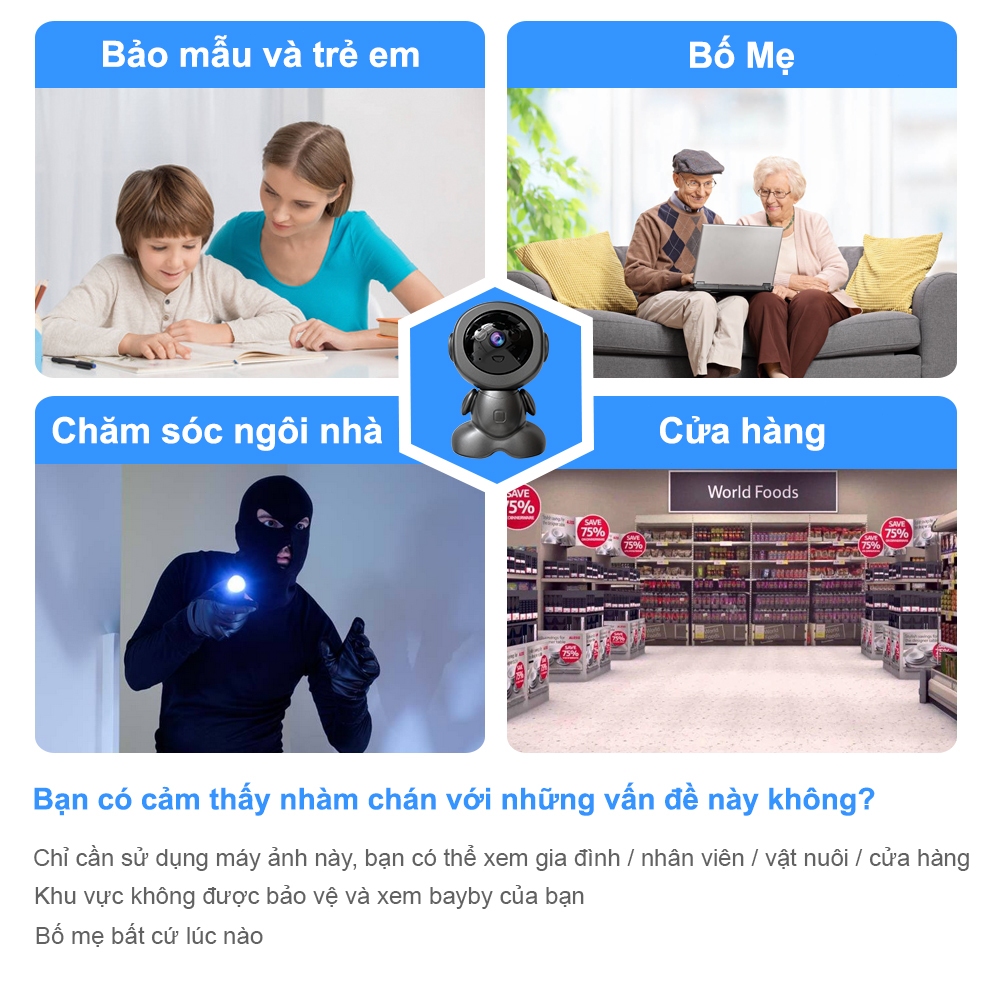 Dosen Người máy CCTV Kết nối WiFi Camera an ninh nhà thông minh IP Camera Baby/Pet/Nanny HD 1080P Ứng dụng V380 Pro | BigBuy360 - bigbuy360.vn