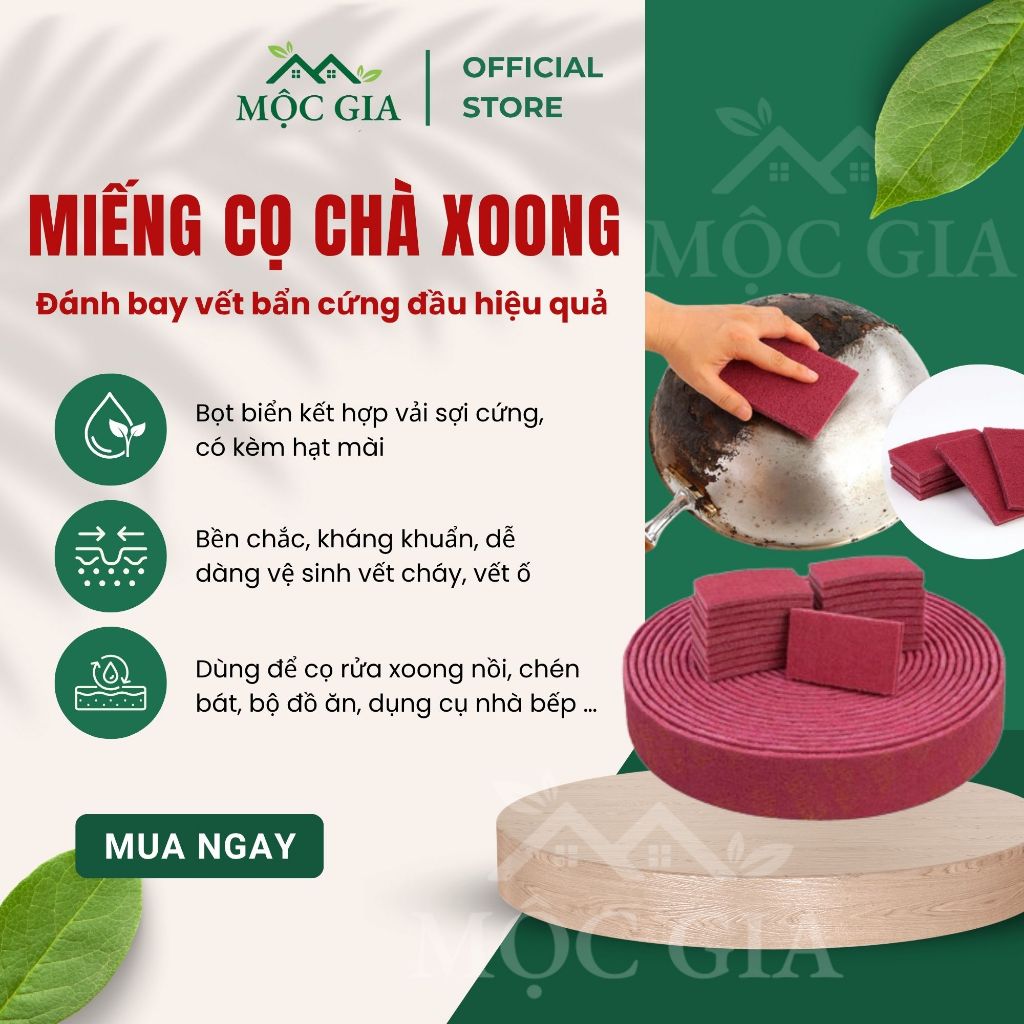 Miếng Cọ Rửa Xoong Nồi Mộc Gia Nhám Đỏ Cắt Tuỳ Ý Đánh Sạch Vết Cháy Gỉ Sét Nhà Bếp