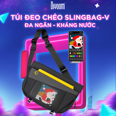 [LIVE] Túi đeo chéo Divoom Pixoo Slingbag-V tích hợp màn hình LED 4.7 inch, đựng laptop/tablet 11 inch, chống nước