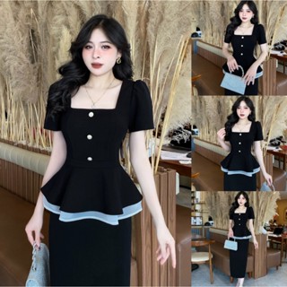 Váy Thiết Kế Evii V01 dành cho nữ Đầm thiết kế cổ vuông 3 cúc  Peplum dáng liền bút chì xuông  phù hợp đi làm  đi chơi