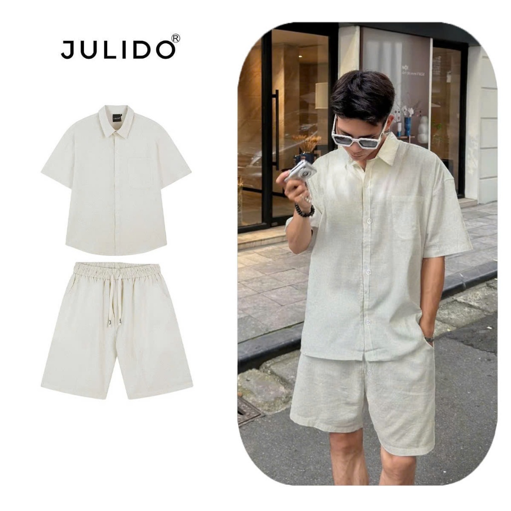 Bộ quần áo nam JULIDO Form Basic Menwear chất liệu đũi linen cộc tay đi biển | BigBuy360 - bigbuy360.vn