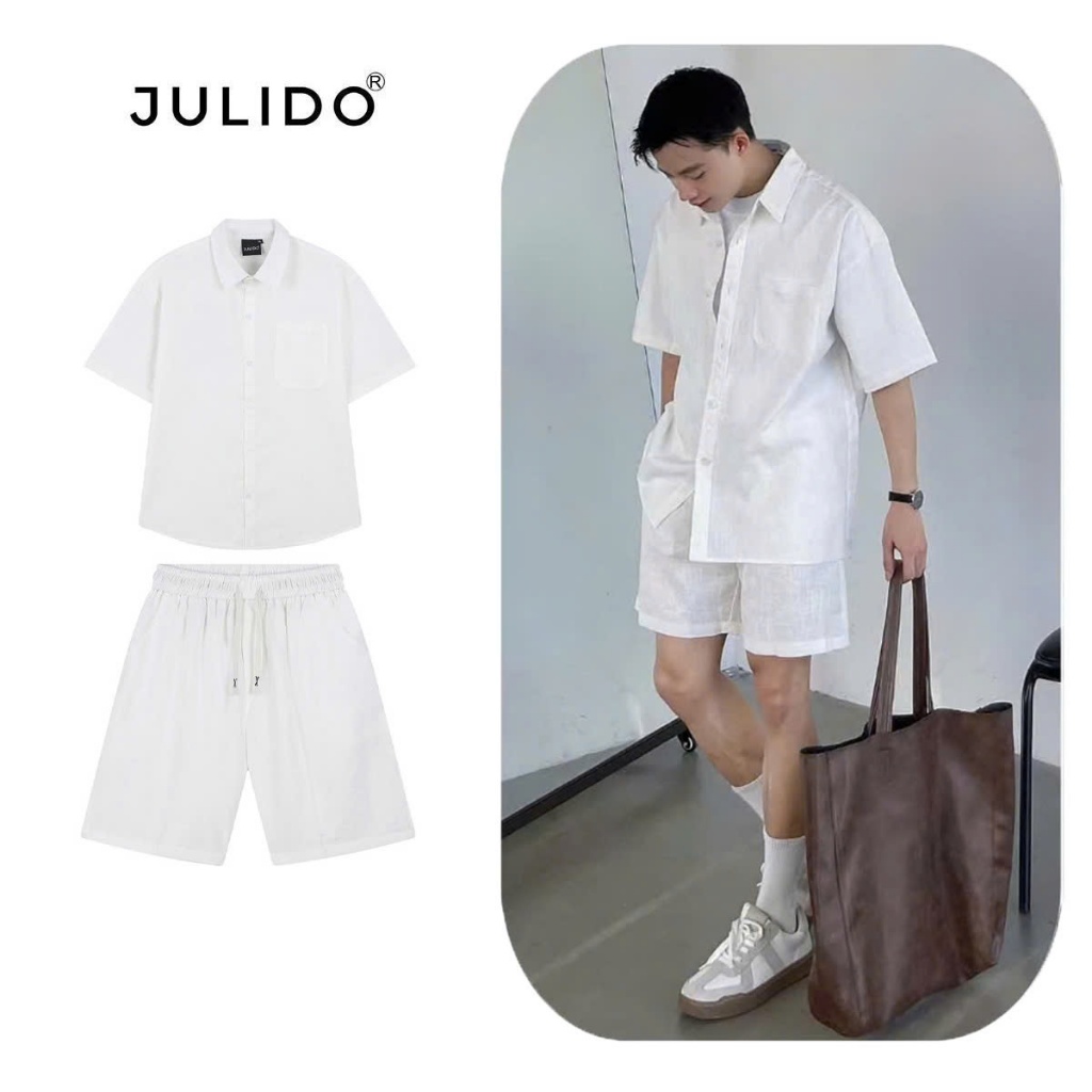 Bộ quần áo nam JULIDO Form Basic Menwear chất liệu đũi linen cộc tay đi biển | BigBuy360 - bigbuy360.vn