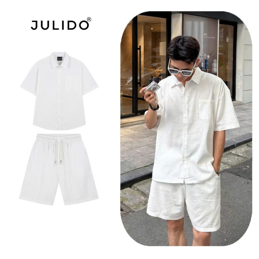 Bộ quần áo nam JULIDO Form Basic Menwear chất liệu đũi linen cộc tay đi biển | BigBuy360 - bigbuy360.vn
