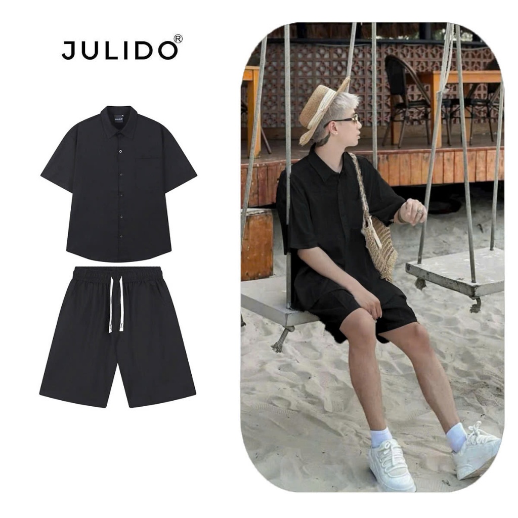 Bộ quần áo nam JULIDO Form Basic Menwear chất liệu đũi linen cộc tay đi biển | BigBuy360 - bigbuy360.vn
