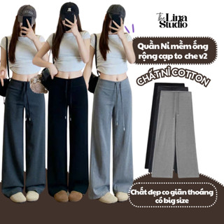  Quần nỉ dài ống rộng nữ hack dáng chất đẹp mướt mát tay may kỹ mặc ở nhà đi học đi chơi đi làm QN15 