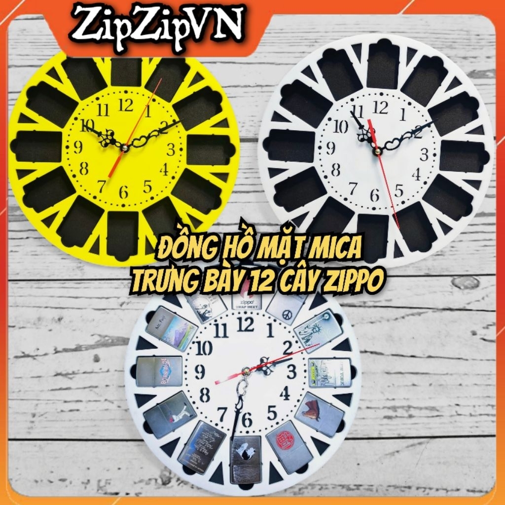 Đồng hồ treo tường trưng bày 12 ô Zippo