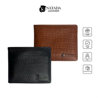  Ví Da Thật Nam Ngang Vân Cá Sấu NATADA – Không Kiếng Lật Da Bò Thật 100% Bảo Hành 1 Năm 