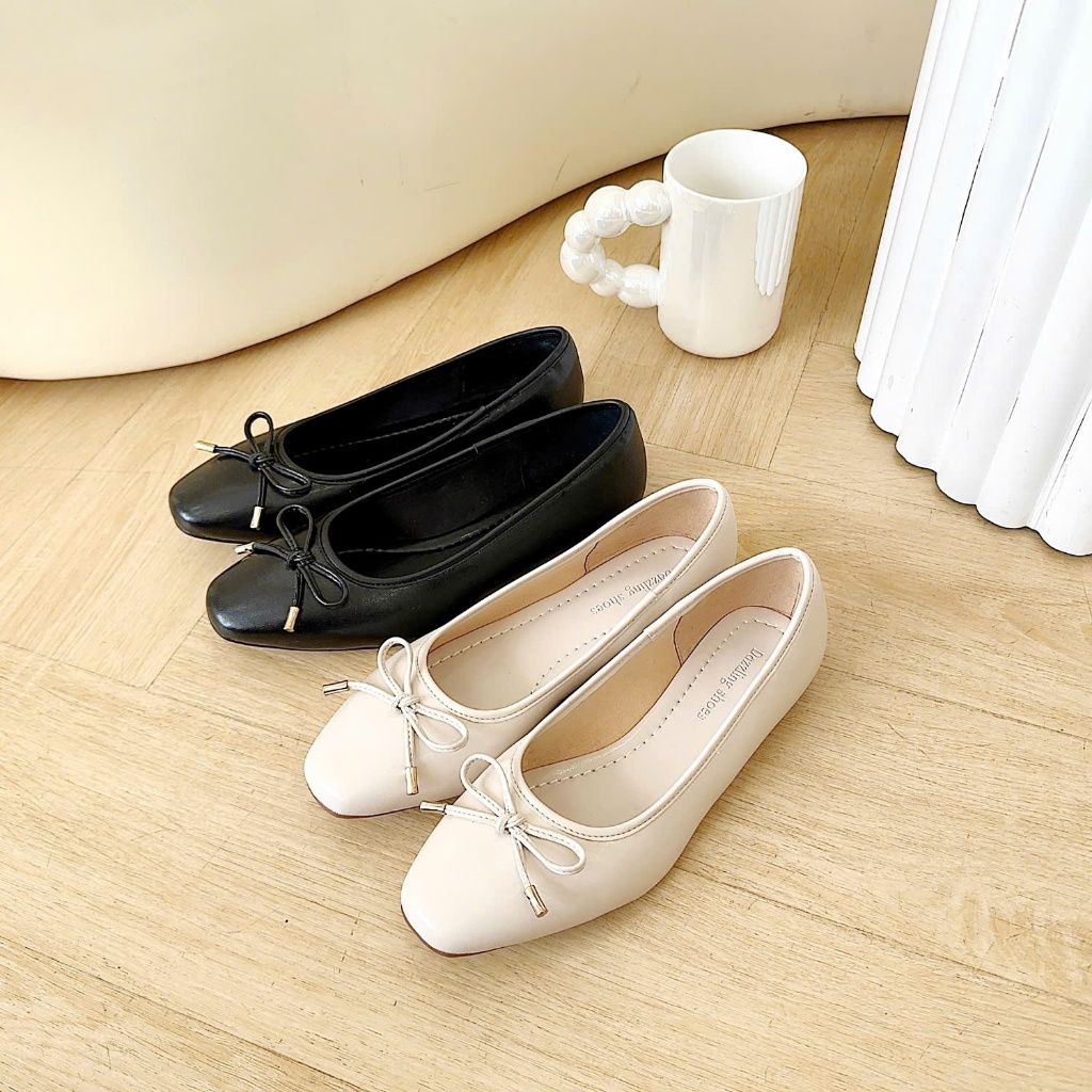 Giày búp bê trơn nữ mũi vuông đính DAZZLING SHOES đế êm form chuẩn BB46