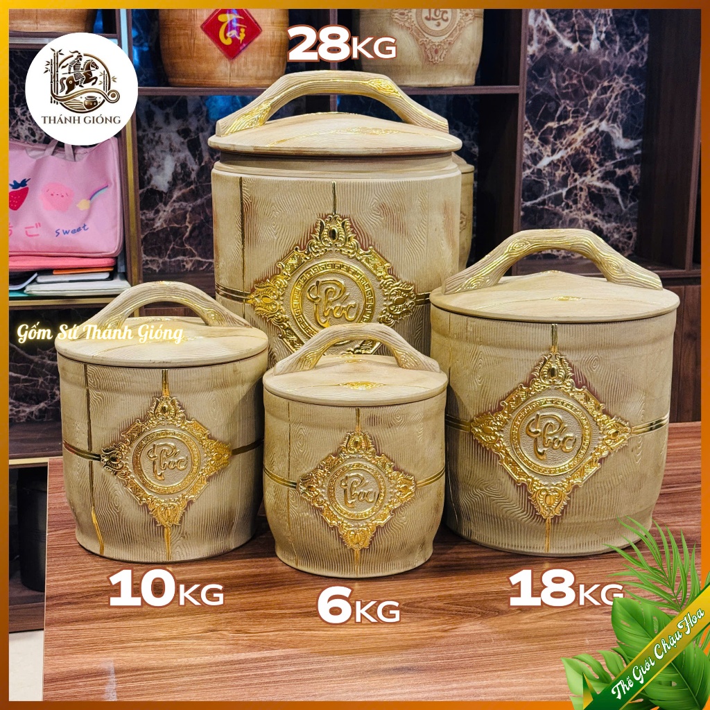 Hũ đựng gạo,Hũ Gạo Thánh Gióng 18Kg - 28Kg, Chĩnh đựng gạo sành đất đỏ tinh tuyền mang tài lộc tới g