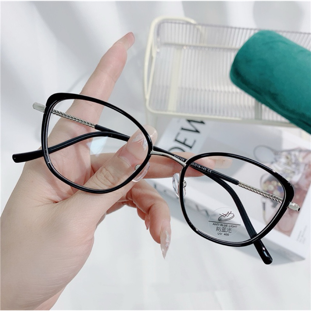 Kính giả cận, Gọng kính cận mắt mèo viền mảnh hợp kim cao cấp không gỉ 5766 Jolie eyewear
