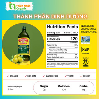 Dầu Olive Extra Virgin Hữu Cơ Bragg 473ml Mani