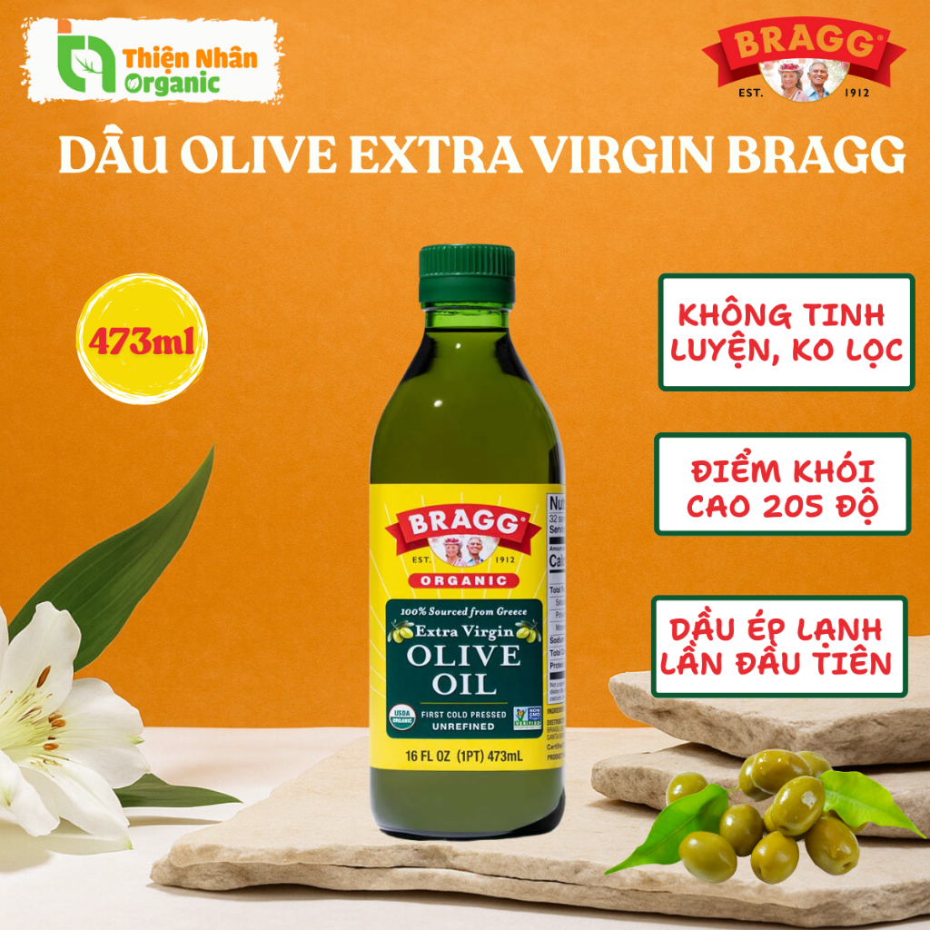 Dầu Olive Extra Virgin Hữu Cơ Bragg 473ml Mani