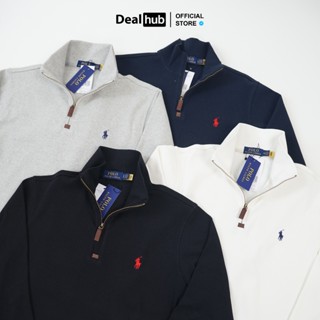  Áo Half Zip Sweater Rap Lauren Cổ Bẻ Thêu Ngựa Vải Nhung Tăm Quarter Zip Form Âu Regular Fit 